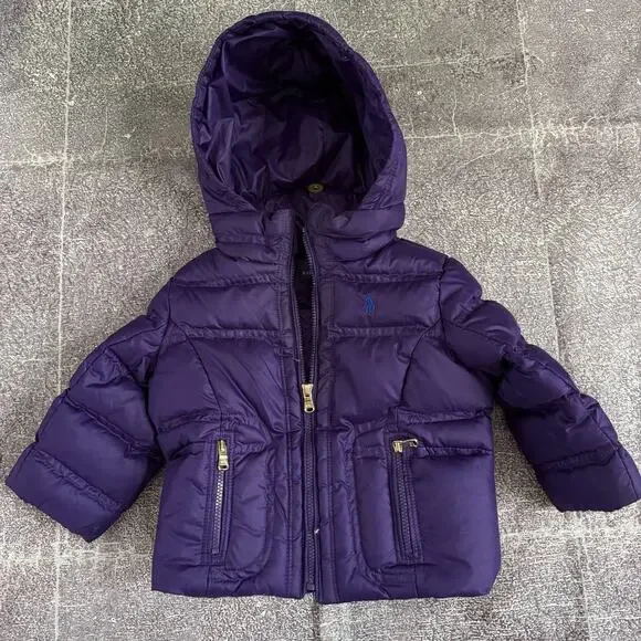 Baby Vintage Ralph Lauren Purple Gold The Gorham Down Puffer Coat Jacket Sz 9M