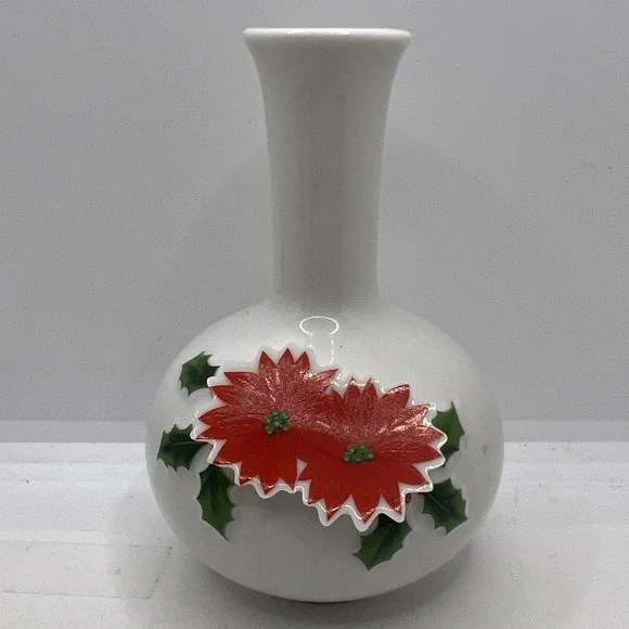 Holiday Bud‎ Vase 3D Poinsettias Vintage Made In Japan