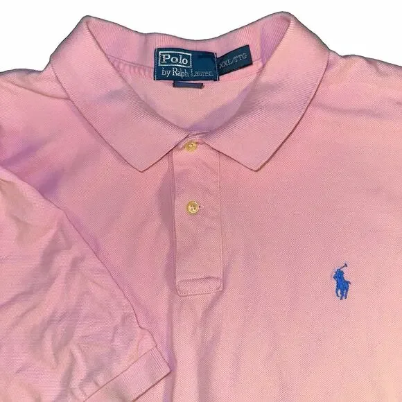 Polo Ralph Lauren Shirt Mens XXL 2XL Light Pastel Baby Pink Blue Pony Pique SS