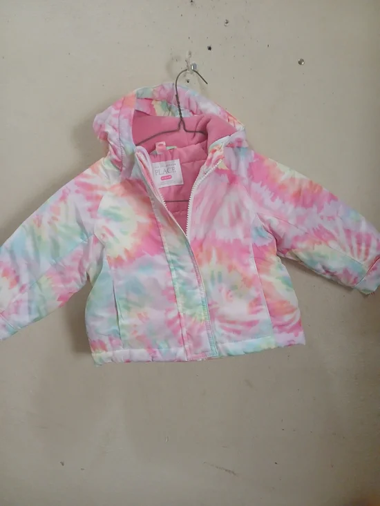 The Children's Place Pink Tie-Dye Hooded Puffer Jacket Double Zip Size 12_18 Mon