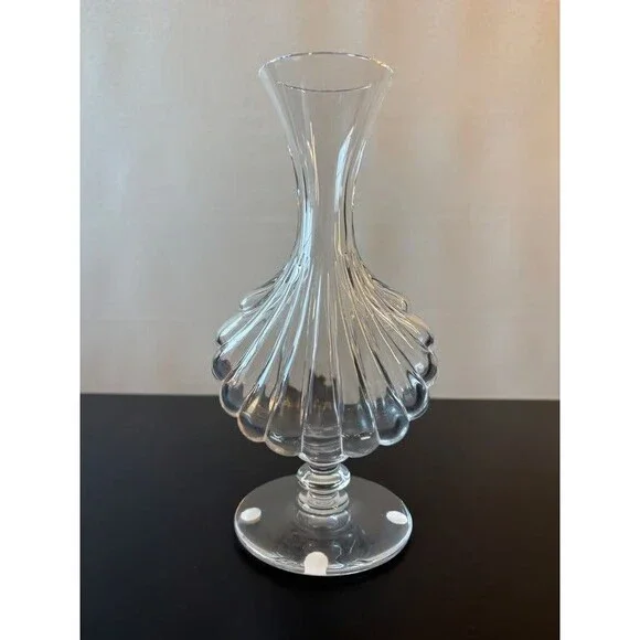 Baccarat France Crystal Bud Vase Fluted Shell Footed Acid Etched Mark