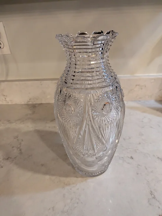 Antique 1900s American Brilliant Period Cut Glass Crystal Vase