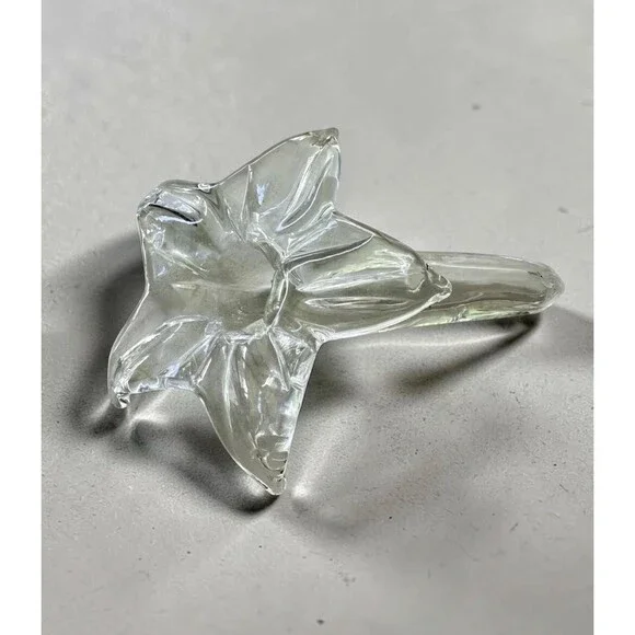 Vintage Clear Art Glass Lily Flower Vase Mid-Century Modern Floral Blossom