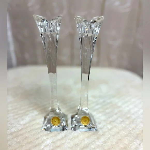 Elegant Crystal Candle Holders Bleikristall 24% Lead Crystal Candlesticks (2)