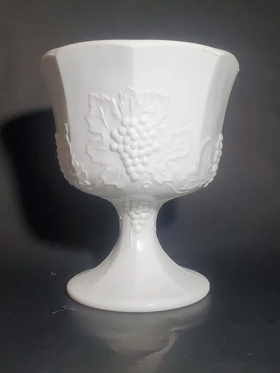 Indiana Glass Vintage White Milk Glass Pedestal Bowl Vase Compote Harvest Grape