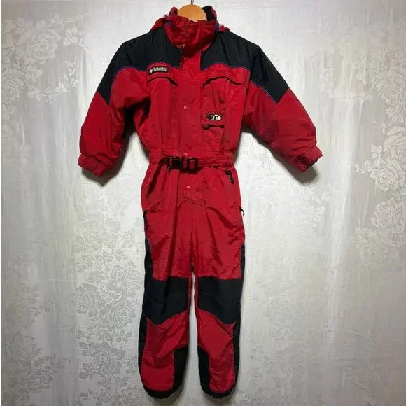 Columbia Snowsuit Ski Suit YOUTH 6 7 Red Black Tectonite READ VTG