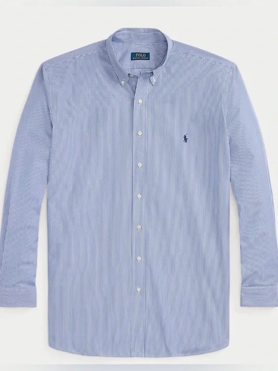 Polo Ralph Lauren Stretch Poplin Button Down Shirt Blue White Striped Men’s 2XB