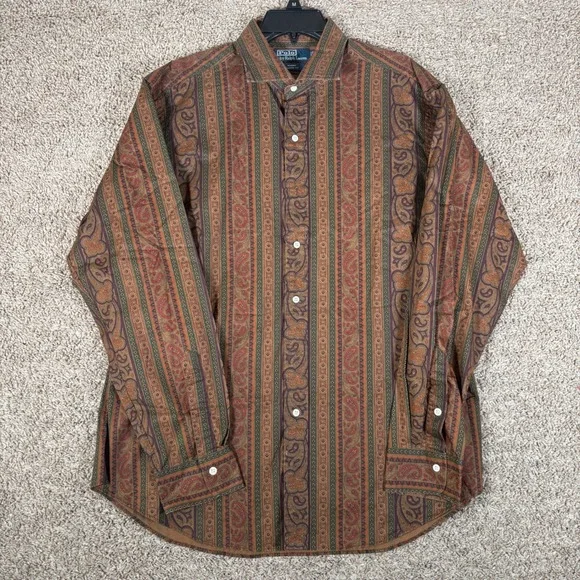 Polo Ralph Lauren Regent Classic Fit Paisley Stripe Rare Shirt Brown XL Mens