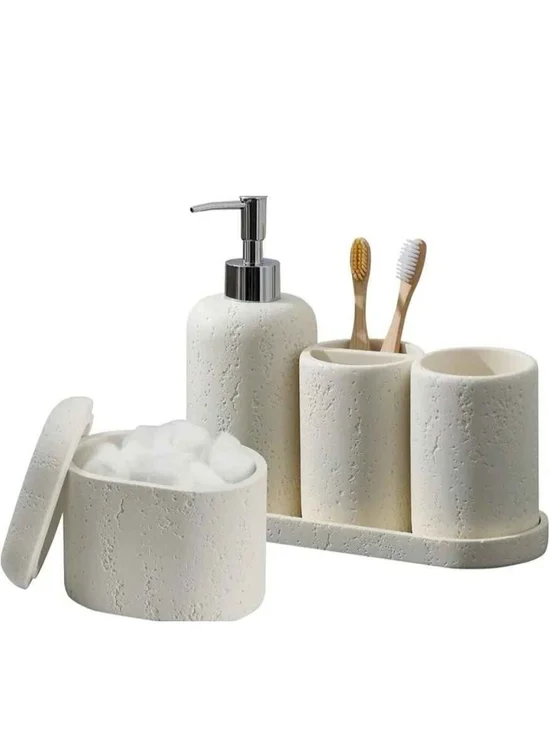 Neutral Cream Textured Bath Accessory Set - 4-Piece