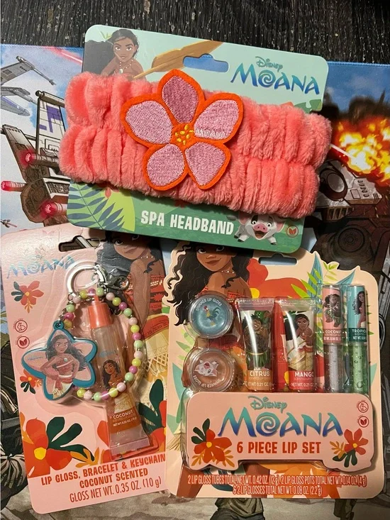 Disney Moana Kids Pink Coral Flower Spa Headband & Lip Gloss Set