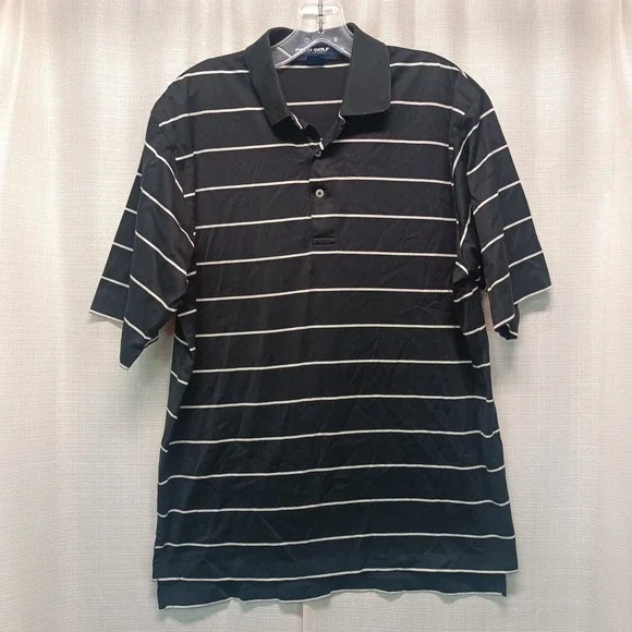Polo Golf Ralph Lauren Mens Black White Striped Cotton Polo Shirt Medium RL Logo