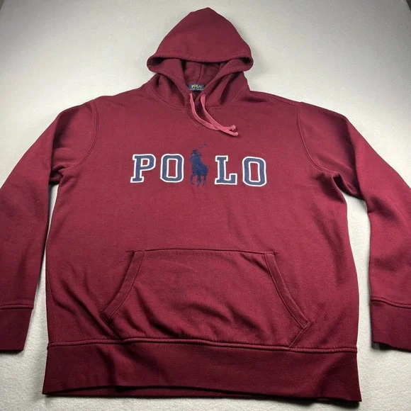 Polo Ralph Lauren Y2K Mens XL Burgundy spellout big pony Hoodie Maroon Hoodie