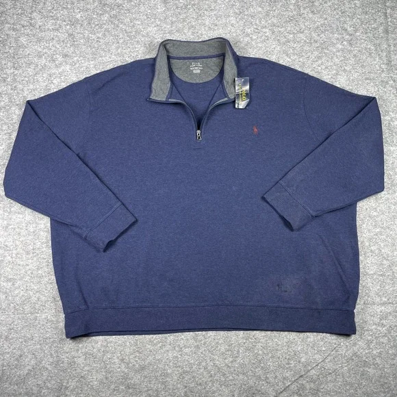 Polo Ralph Lauren Pullover Mens 5XB Navy Rayon Blend Quarter Zip Sweatshirt NEW