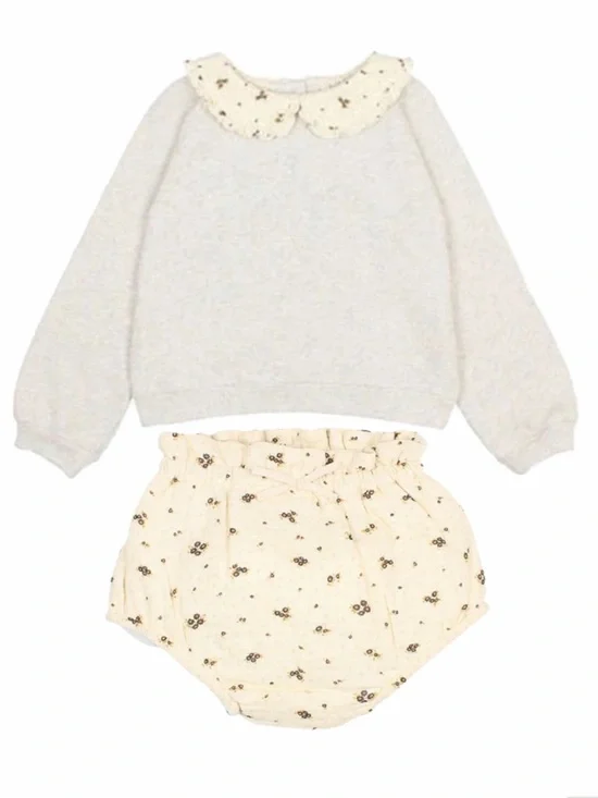 Buho Baby Girl Romance Swearshirt and Culotte in Light grey and Ecru