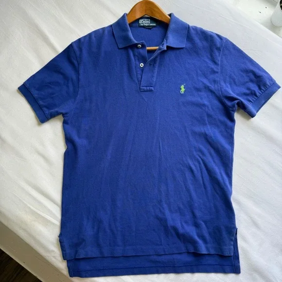 Polo Ralph Lauren Mens Small Blue Short Sleeve Pique Polo Lime Green Pony Logo
