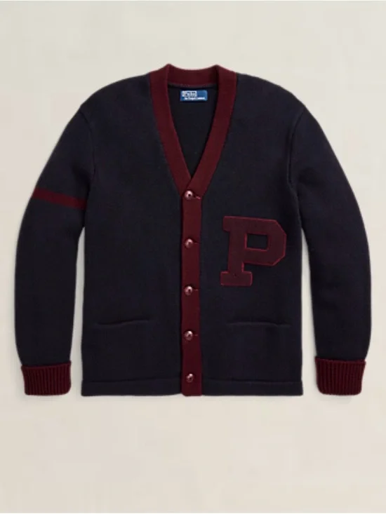 Polo by Ralph Lauren Navy Cardigan with Burgundy Trim and 'P' Patch