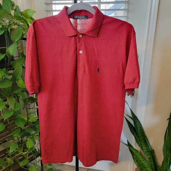 VTG 80s Polo Ralph Lauren Mens Red Short Sleeve Pique Cotton Polo Shirt Medium