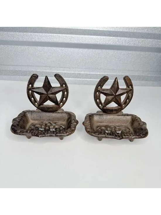 Cast Iron Horseshoe Star Soap Dish Rustic Western Cowboy Ranch Texas Decor