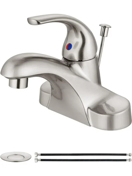 Sleek Brushed Nickel 4-Inch Centerset Bathroom Faucet & Drain - Modern Upgrade