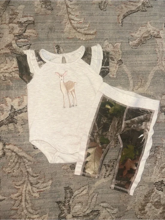 Bass Baby Deer Bodysuit with Green & Brown Camo Leggings