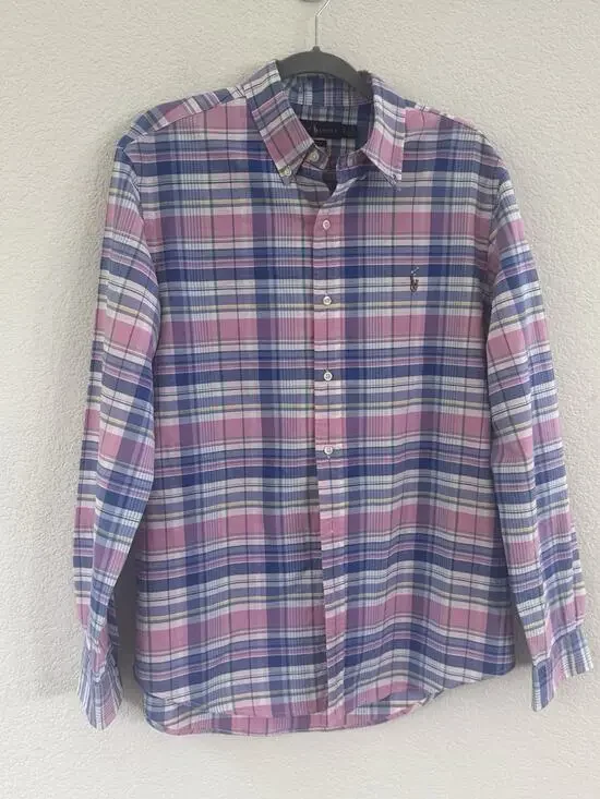 Polo Ralph Lauren Pink/Navy Plaid Classic Fit Performance Button Down Shirt (L)