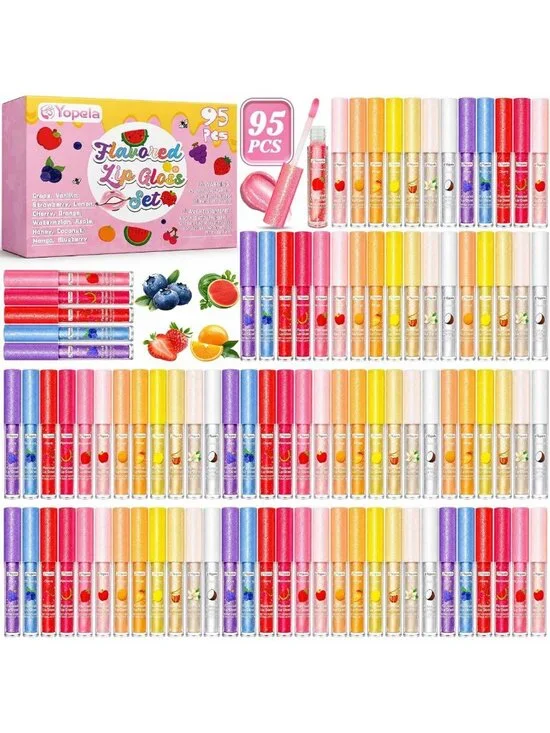 95pcs Moisturizing Glitter Lip Gloss Set with Vitamin E - Fruity Flavors for