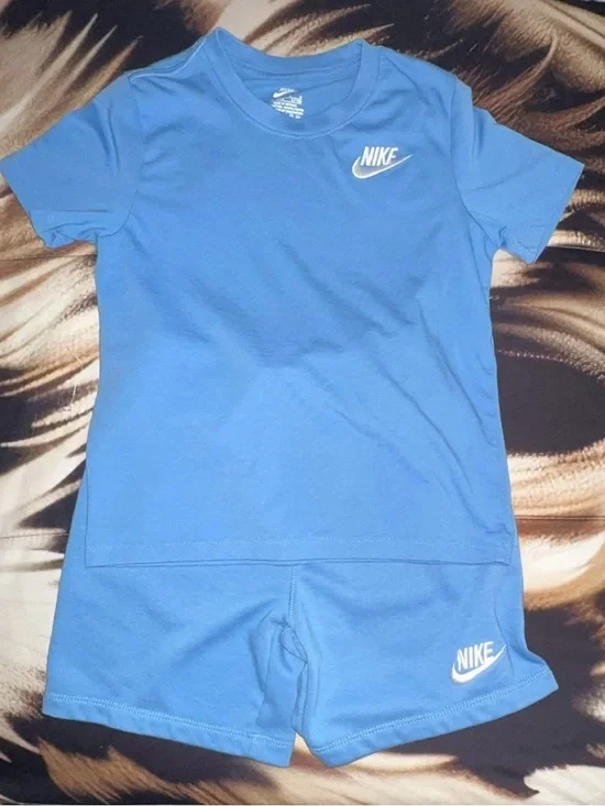 Nike Light Blue Kids Tee and Shorts Set with White Logo