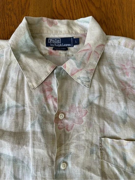 Polo Ralph Lauren Linen Shirt Mens L Tropical Floral Hawaiian Short Sleeve