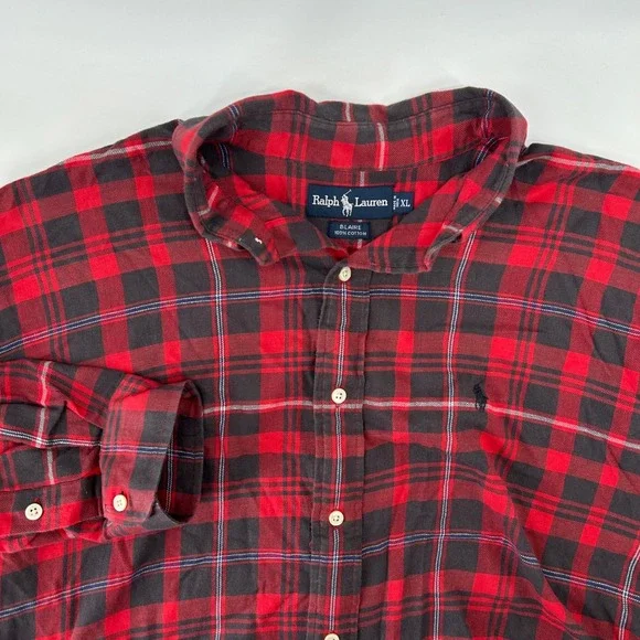 Polo Ralph Lauren Blaire Shirt Mens XL Red Black Plaid Cotton Button Down Logo