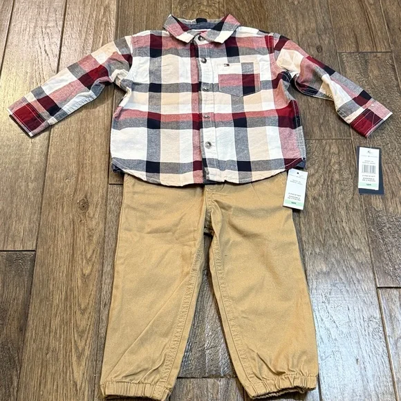Tommy Hilfiger Red‎ Plaid Shirt and Tan Pants Set