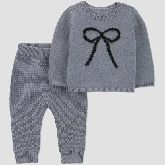 Carter's Baby Girls' 2pc Bow Sweater Set 3M Gray
