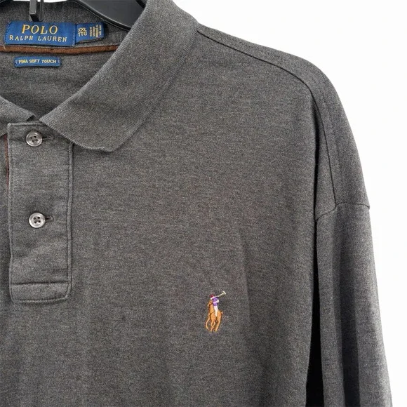 Polo Ralph Lauren Men's Gray 2XL Polo Long Sleeved Flesh Pony‎ Pima Soft Touch