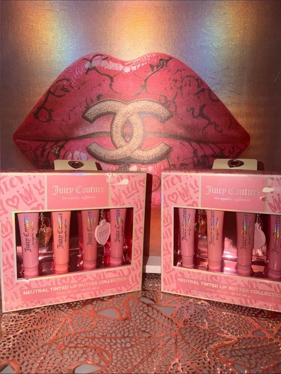 Juicy Couture natural Tinted Lip Butter 4 PC COLLECTION With Cute Charms