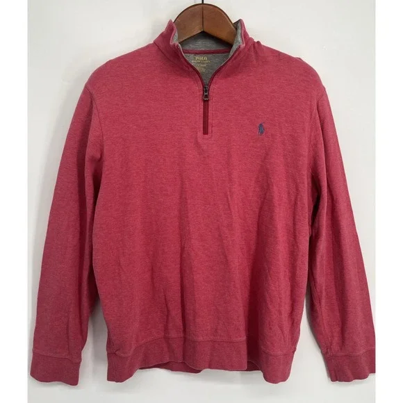 Polo Ralph Lauren Sweatshirt Mens L Salmon Pink 1/4 Zip Up Preppy Pony Pullover