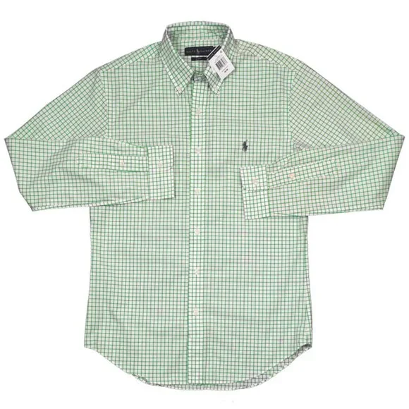 NEW Polo Ralph Lauren Colorful Plaid Shirt! Med Green Plaid Lightweight Slim