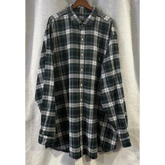 Polo Ralph Lauren Performance Green Flannel‎ Plaid Shirt Mens 4XLT
