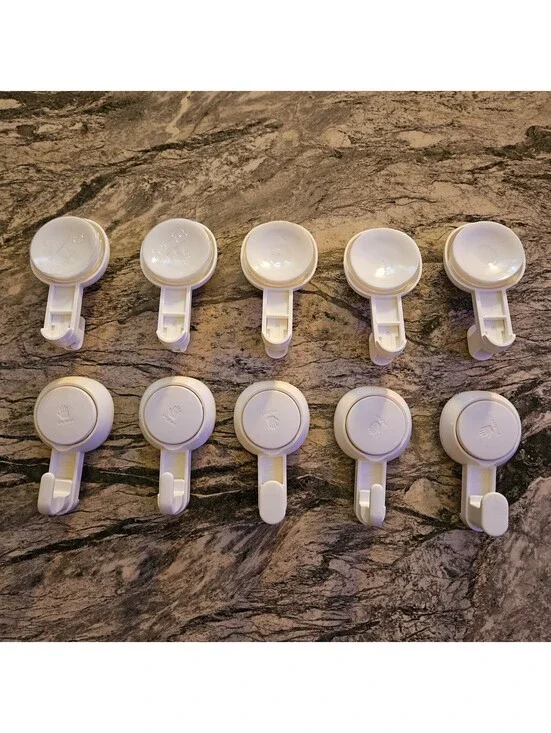 Hooks Suction Cup No Drill Shower Bathroom Kitchen Tile Glass Towel Loofah -10ct