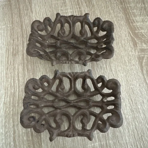 Cast Iron Scroll Soap Dish / Business Card, Rust - Set of 2