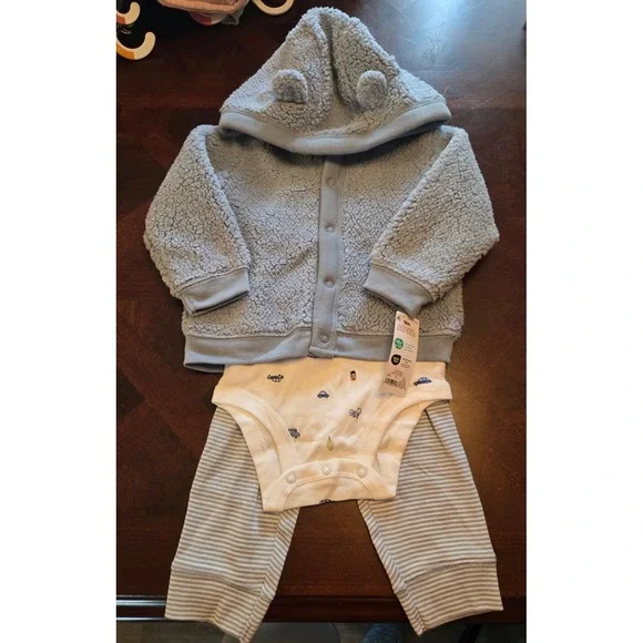 Carters Just One You Baby Boys 3pc Sherpa Cardigan Bodysuit Pants Set Blue 18M