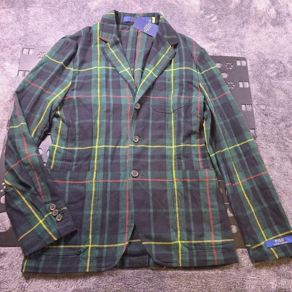 Polo Ralph Lauren Tartan Plaid Flannel‎ Sport Coat Mens M Jacket Surgeons Cuff
