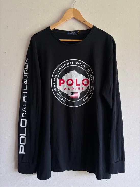 Polo Ralph Lauren Shirt Mens Black‎ Alpine World Cup Racing Long Sleeve