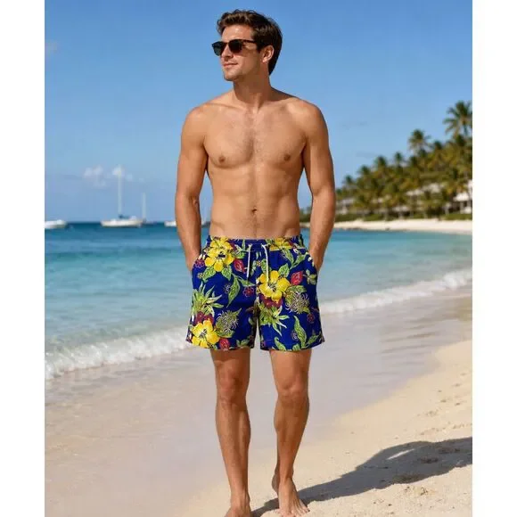 Polo Ralph Lauren Mens Swimwear Trunks Sz M Hawaiian Floral Beach‎ Tropical H3