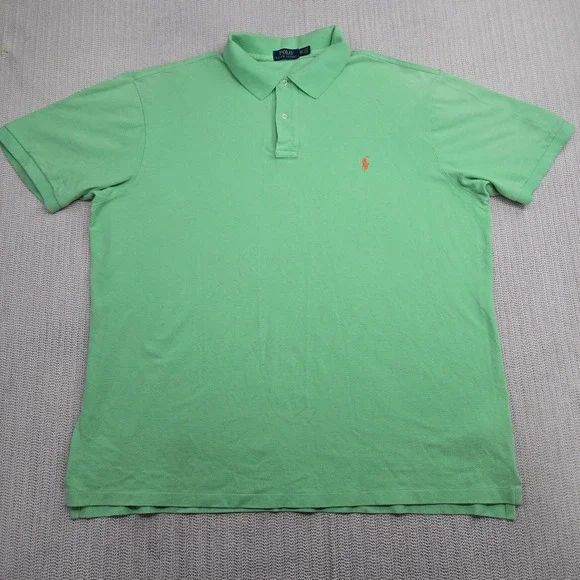 Polo Ralph Lauren Shirt Mens 2XLT Tall Green Short Sleeve Orange Pony Preppy