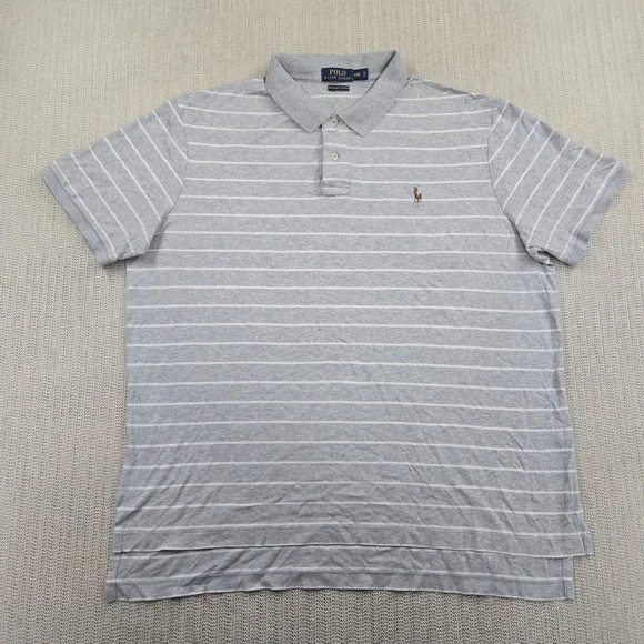 Polo Ralph Lauren Polo Shirt Mens 2XL Gray White Stripe Pima Cotton Flesh Pony