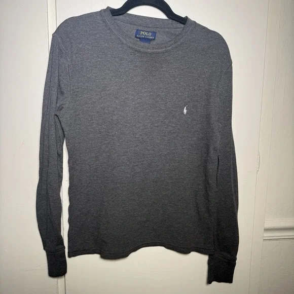 Polo Ralph Lauren Sleepwear Men Med Gray Waffle Knit Thermal Long Sleeve Shirt