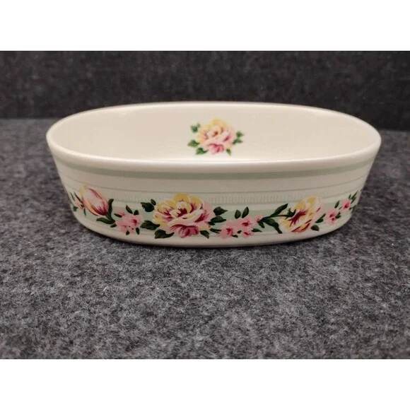 Vintage CROSCILL Porcelain Bathelle Soap Dish Cottagecore Pink Roses Japan