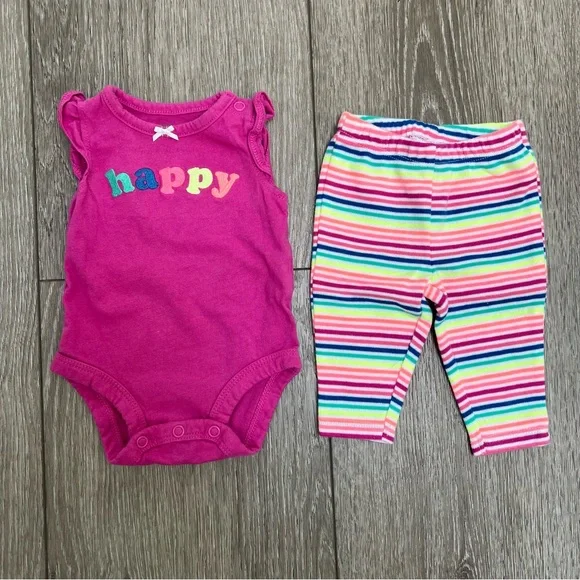 CARTERS 2PC SHORT SLEEVE BODYSUIT AND PANTS OUTFIT RAINBOW NEWBORN