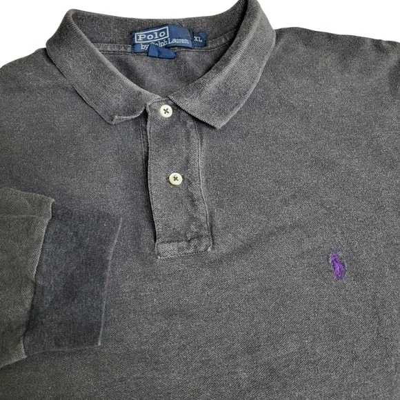 Polo Ralph Lauren‎ Mens XL Long Sleeve Polo Shirt Gray Purple Pony Logo Vintage