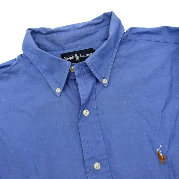 Polo Ralph Lauren Button Down Men 16.5-34/35 Blue‎ Yarmouth Pinpoint Oxford Pony