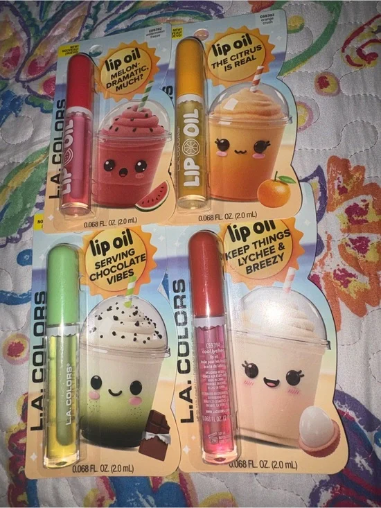 L.A. Colors Lip Oil Set - Pink, Yellow, Green & Coral Glosses